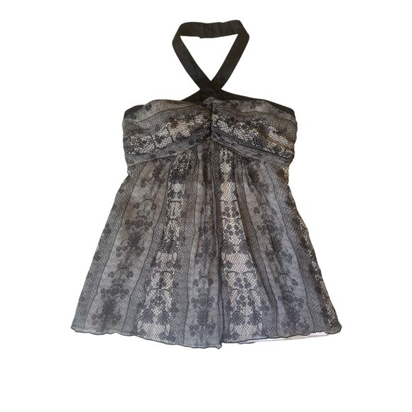 Vintage Express Women’s 2 Silk Halter Top Black Nude Floral Chiffon Y2K Romantic - Picture 1 of 8